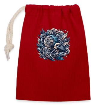 Plume steampunk et plume plume Illustration - Sac cadeau en coton avec cordon (14 x 20 cm) - rouge - Devant