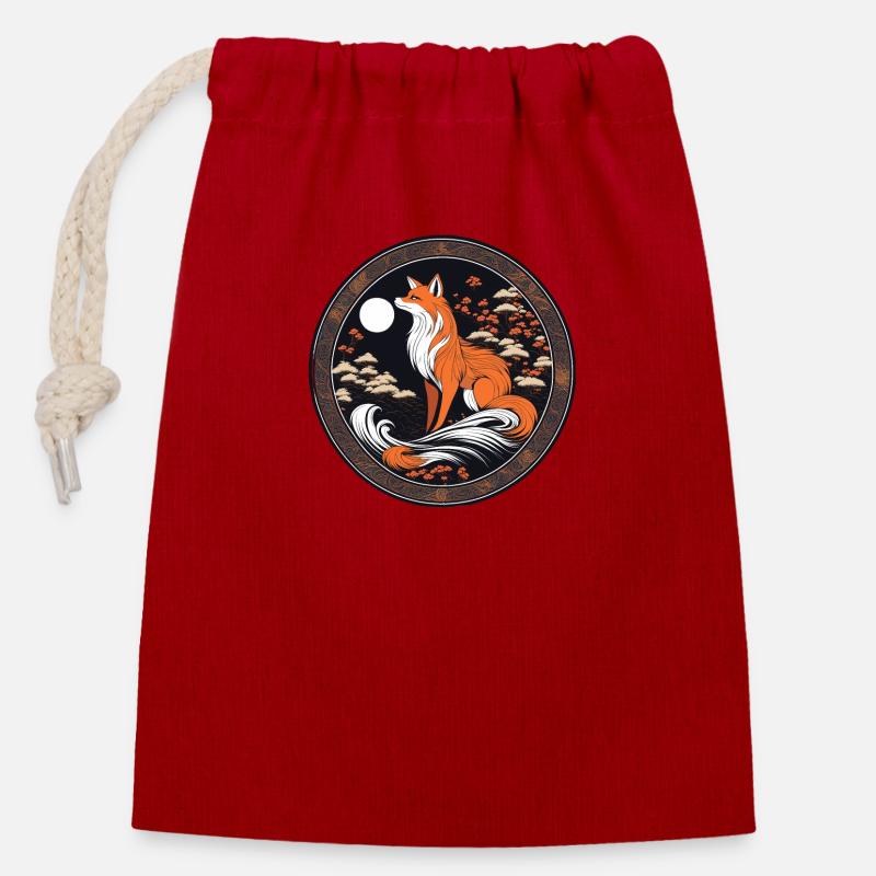 Le Renard - Sac cadeau en coton avec cordon (14 x 20 cm) - rouge