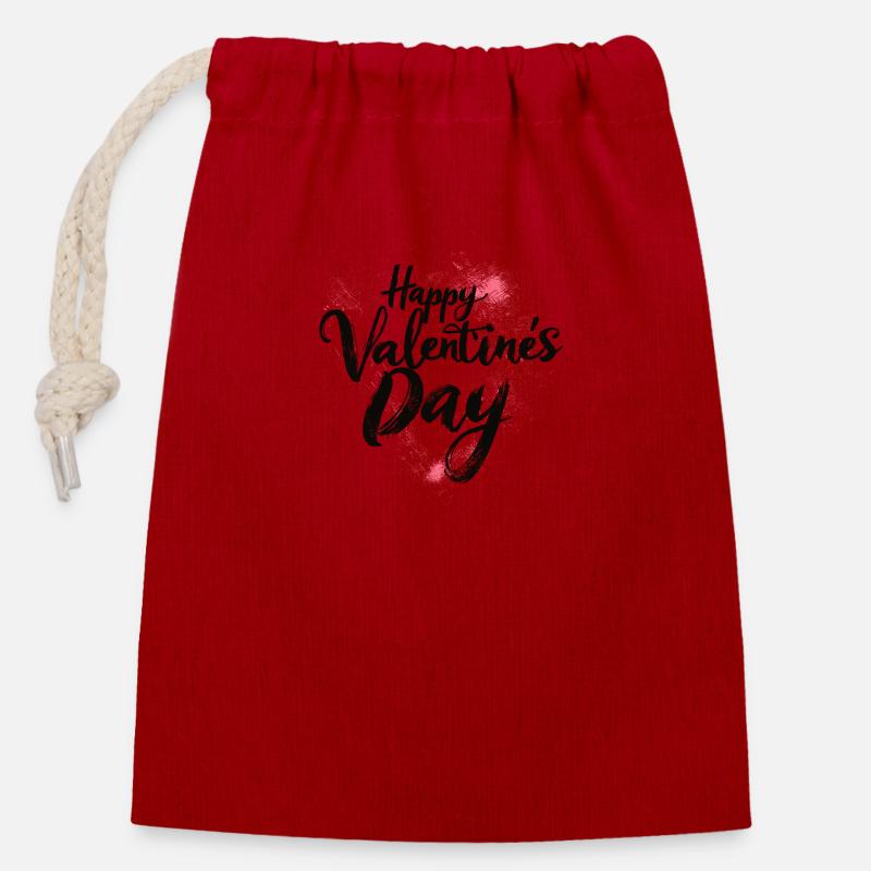 Élégante Saint-Valentin - Chic Love Script - Sac cadeau en coton avec cordon (14 x 20 cm) - rouge