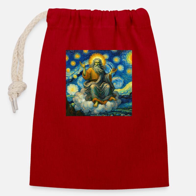 Dieu dans un Van Gogh - Sac cadeau en coton avec cordon (14 x 20 cm) - rouge