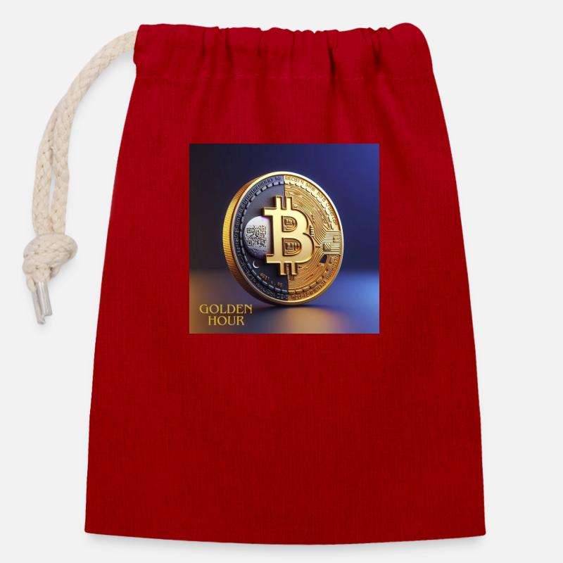 Bitcoin Golden Hour - Verschließbarer Geschenkbeutel aus Baumwolle (14x20cm) - Rot