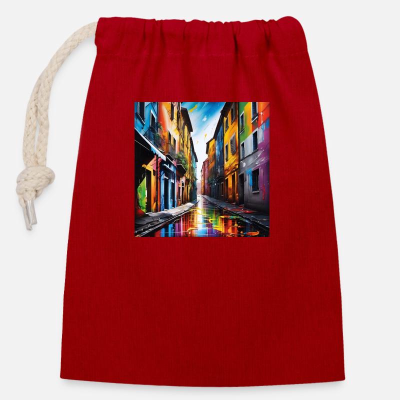 Fantastic Roads - Closable cotton gift bag (14x20cm) - red