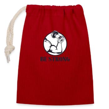 Être fort 💪 - Sac cadeau en coton avec cordon (14 x 20 cm) - rouge - Devant