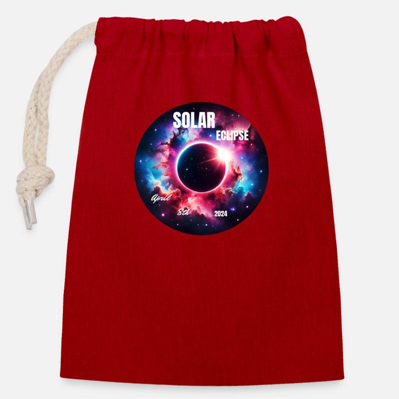 Éclipse solaire du 8 avril 2024 : Miracle céleste - Sac cadeau en coton avec cordon (14 x 20 cm) - rouge