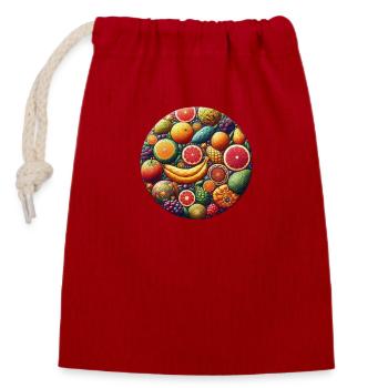 fruits gourmands façon mosaïque multicolore - Sac cadeau en coton avec cordon (14 x 20 cm) - rouge - Devant
