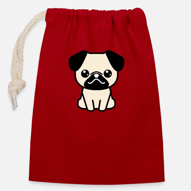 Pug - Closable cotton gift bag (14x20cm) - red