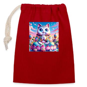 Gato Loco Meditation Yoga Yogi Cat Lotus Position Cat - Closable cotton gift bag (14x20cm) - red - Front