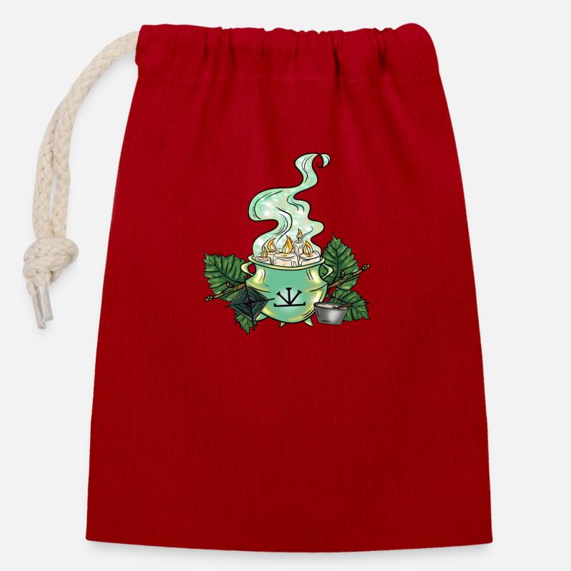 Chaudron de la sorcière Imbolc - Sac cadeau en coton avec cordon (14 x 20 cm) - rouge
