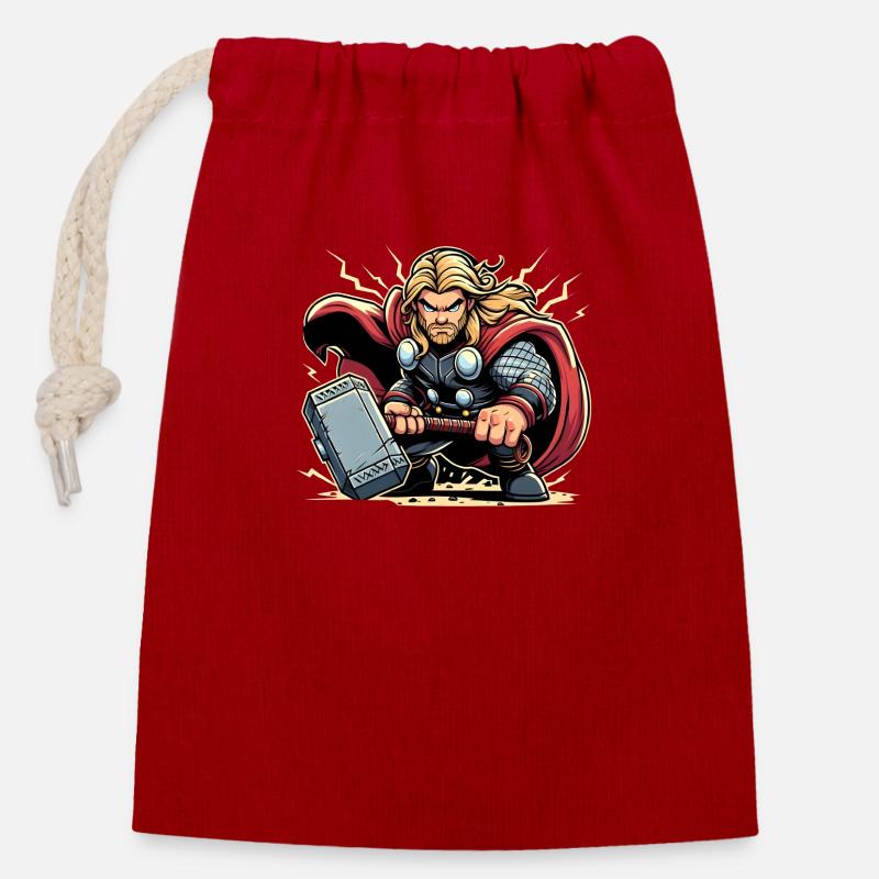 Super-héros - Sac cadeau en coton avec cordon (14 x 20 cm) - rouge