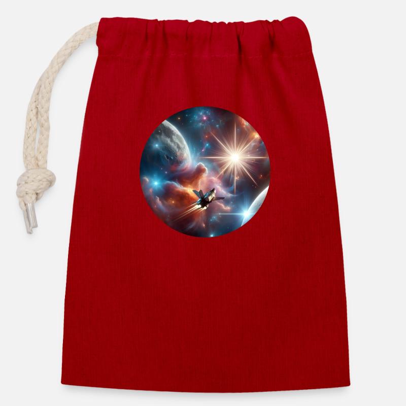 Espace - Sac cadeau en coton avec cordon (14 x 20 cm) - rouge