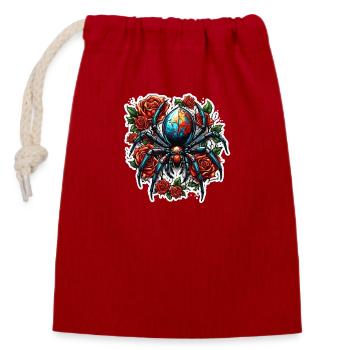 Araignée / Toile / Animal de compagnie / Reptile / Huit pattes - Sac cadeau en coton avec cordon (14 x 20 cm) - rouge - Devant
