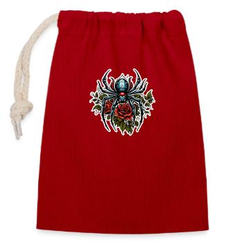 Araignée / Toile / Animal de compagnie / Reptile / Huit pattes - Sac cadeau en coton avec cordon (14 x 20 cm) - rouge - Devant