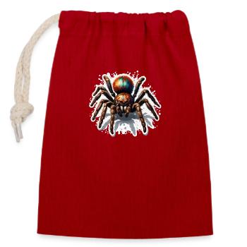 Araignée / Toile / Animal de compagnie / Reptile / Huit pattes - Sac cadeau en coton avec cordon (14 x 20 cm) - rouge - Devant