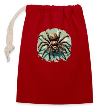 Araignée / Toile / Animal de compagnie / Reptile / Huit pattes - Sac cadeau en coton avec cordon (14 x 20 cm) - rouge - Devant