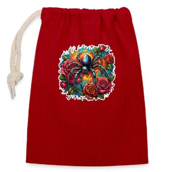 Araignée / Toile / Animal de compagnie / Reptile / Huit pattes - Sac cadeau en coton avec cordon (14 x 20 cm) - rouge - Devant