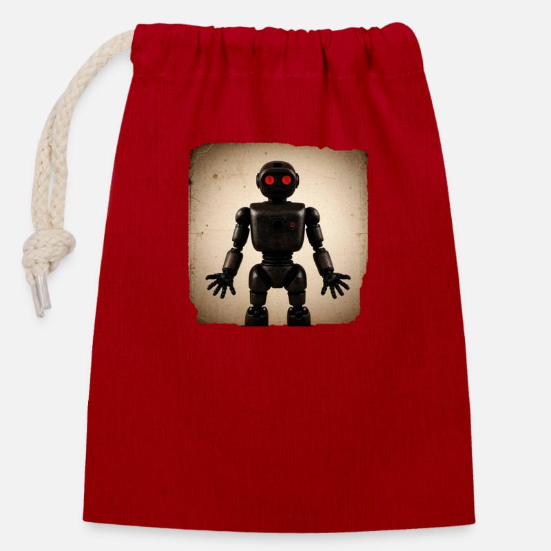 Robot noir - Sac cadeau en coton avec cordon (14 x 20 cm) - rouge