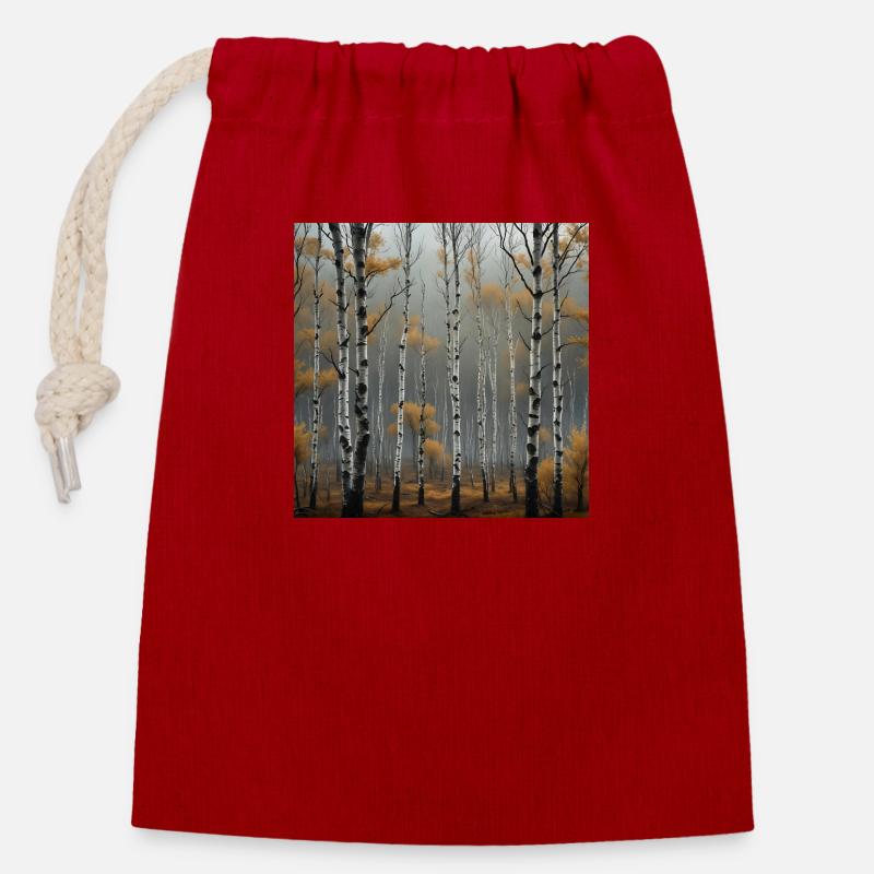 Birken Wald - Verschließbarer Geschenkbeutel aus Baumwolle (14x20cm) - Rot