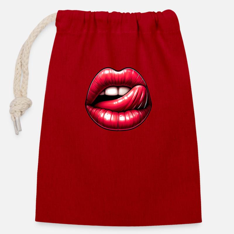 Lèvres-Langues - Langage Expressif - Sac cadeau en coton avec cordon (14 x 20 cm) - rouge