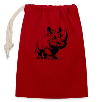 Grinning Rhinoceros Stroke Drawing Sketch - Closable cotton gift bag (14x20cm) - red - Front