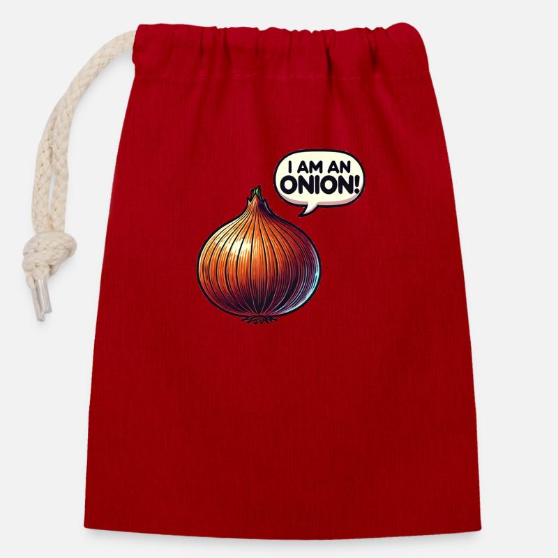 I am an Onion! - Verschließbarer Geschenkbeutel aus Baumwolle (14x20cm) - Rot