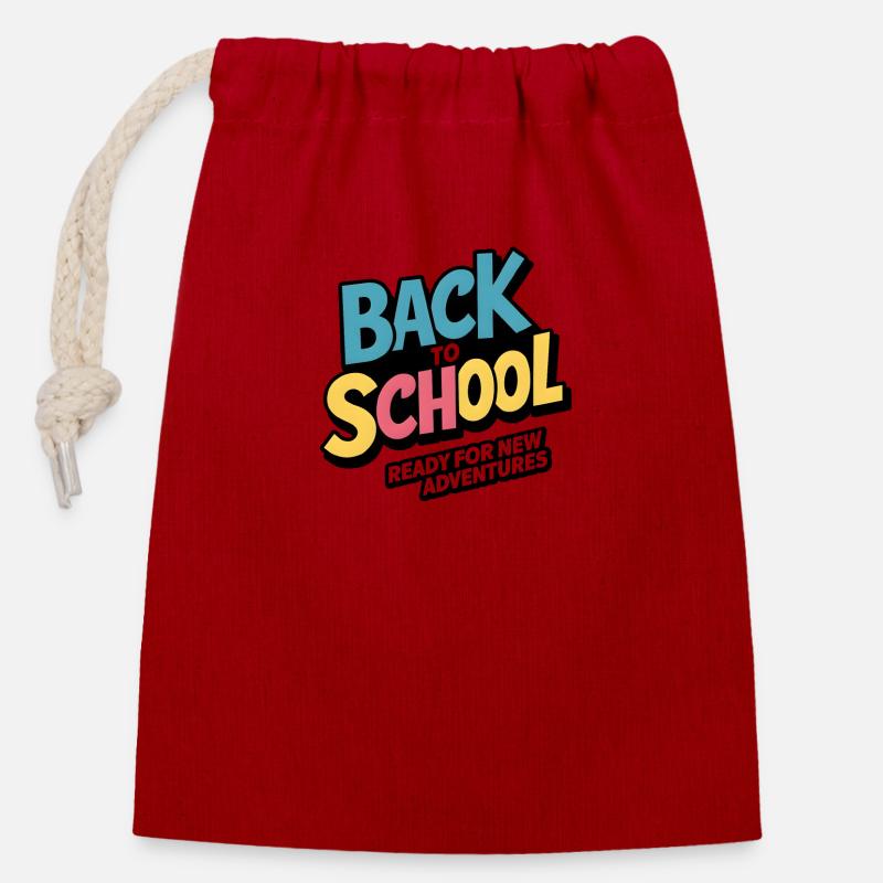 Retour à l’école - Sac cadeau en coton avec cordon (14 x 20 cm) - rouge