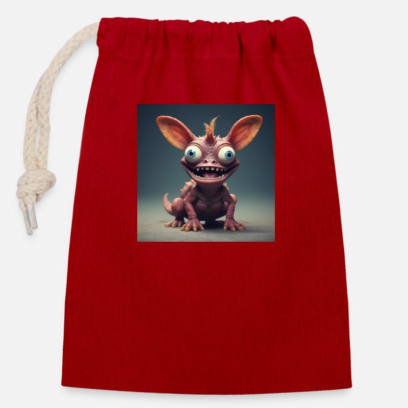 Créature joyeuse - Sac cadeau en coton avec cordon (14 x 20 cm) - rouge