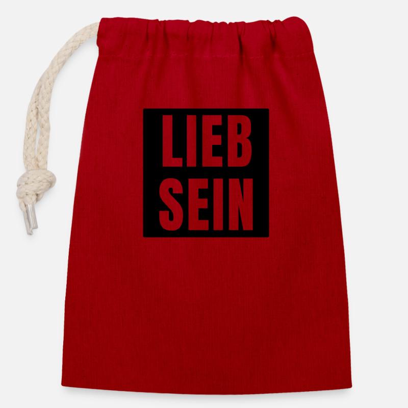 Lieb sein Schriftzug einfach love nice - Verschließbarer Geschenkbeutel aus Baumwolle (14x20cm) - Rot
