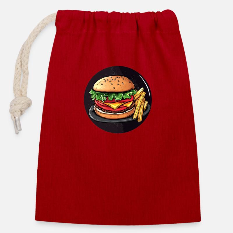 Klassischer Burger mit Pommes – Einfach lecker! - Verschließbarer Geschenkbeutel aus Baumwolle (14x20cm) - Rot