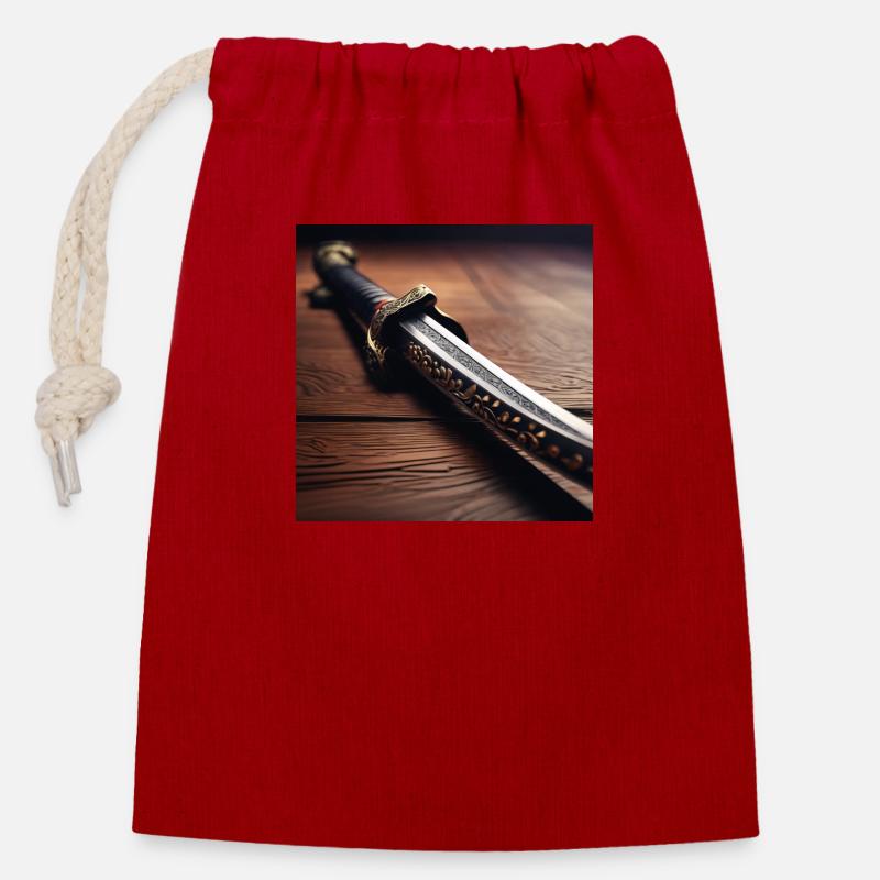 Conception d’affiche Sabre Samouraï - Sac cadeau en coton avec cordon (14 x 20 cm) - rouge