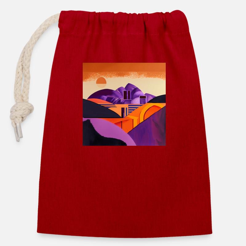 Désert au coucher du soleil - Sac cadeau en coton avec cordon (14 x 20 cm) - rouge