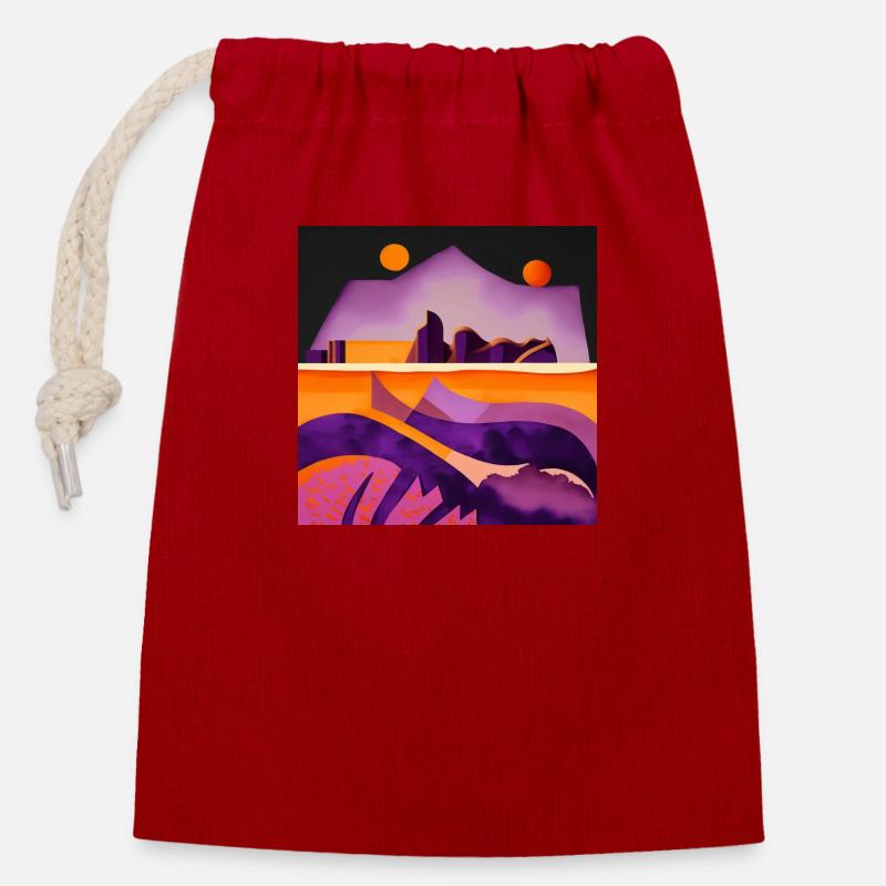 Deux lunes - Sac cadeau en coton avec cordon (14 x 20 cm) - rouge