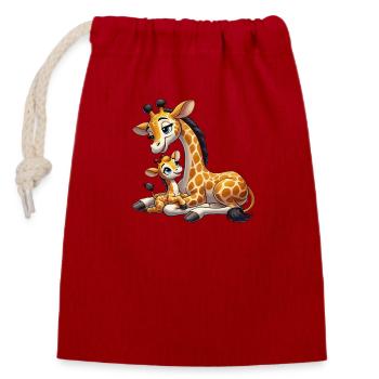Giraffe mother with child - Closable cotton gift bag (14x20cm) - red - Front