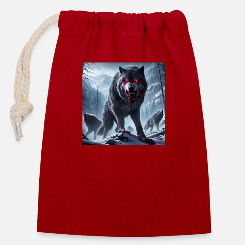 PRIMAL WOLF - Closable cotton gift bag (14x20cm) - red