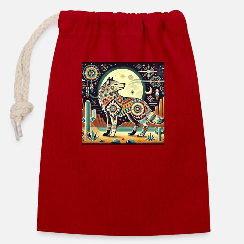 Le loup à vos côtés - Sac cadeau en coton avec cordon (14 x 20 cm) - rouge