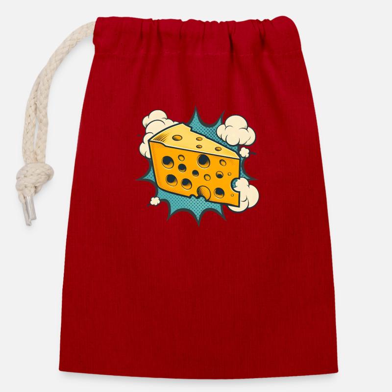Fromage - Sac cadeau en coton avec cordon (14 x 20 cm) - rouge