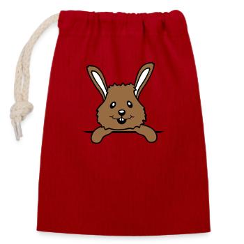 Hase Brusttasche Hemdtasche Tasche unterwegs lacht - Verschließbarer Geschenkbeutel aus Baumwolle (14x20cm) - Rot - Vorne