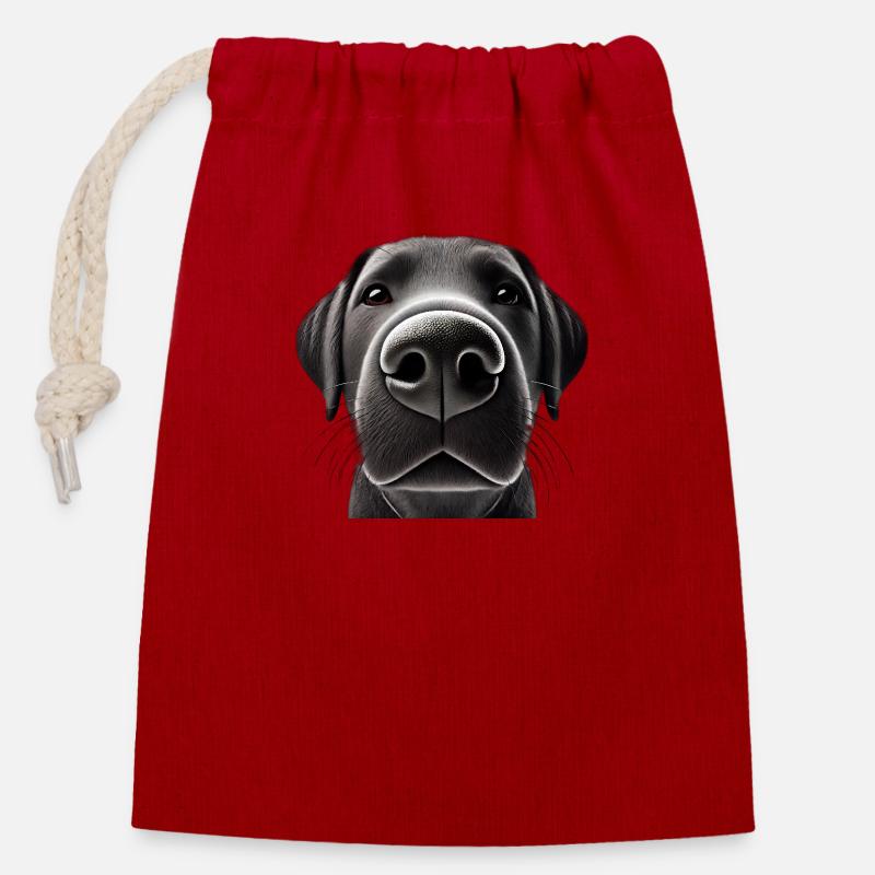 Dog Head 7 black - Closable cotton gift bag (14x20cm) - red