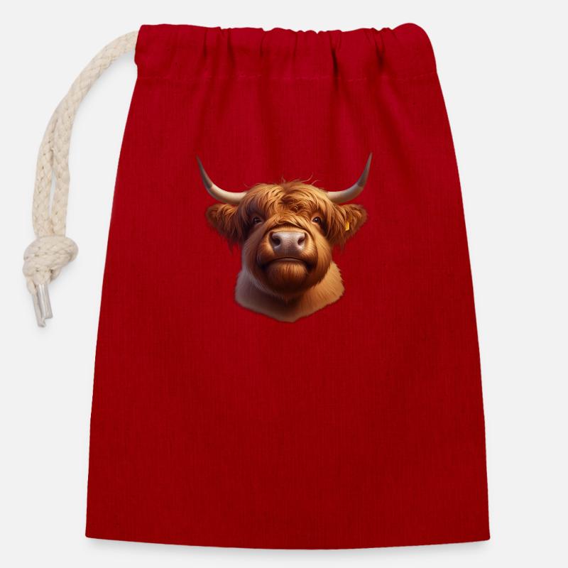 Highland Beef Head 1 - Closable cotton gift bag (14x20cm) - red