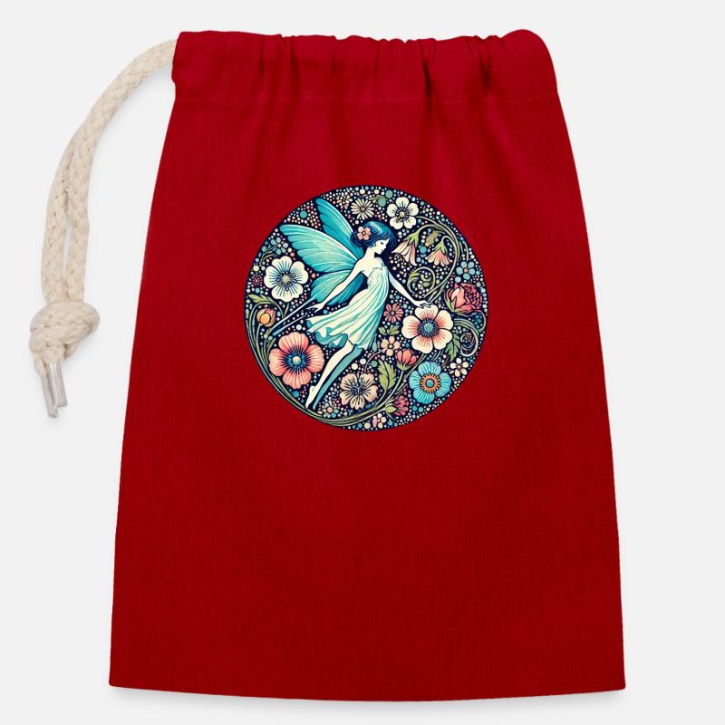 Fée Bleue - Sac cadeau en coton avec cordon (14 x 20 cm) - rouge