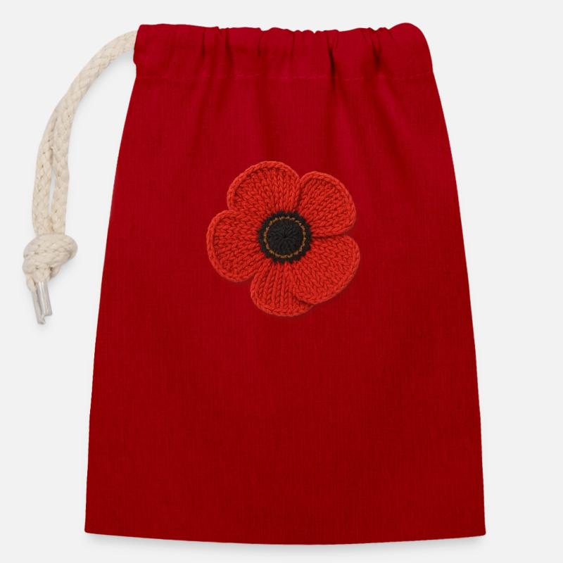 Flowers - Closable cotton gift bag (14x20cm) - red