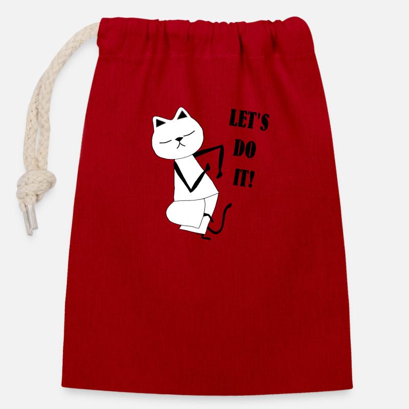Nekochan Antonio: Let's do it ! - Closable cotton gift bag (14x20cm) - red