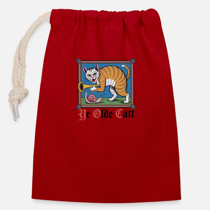 Ye Olde Catt - Sac cadeau en coton avec cordon (14 x 20 cm) - rouge
