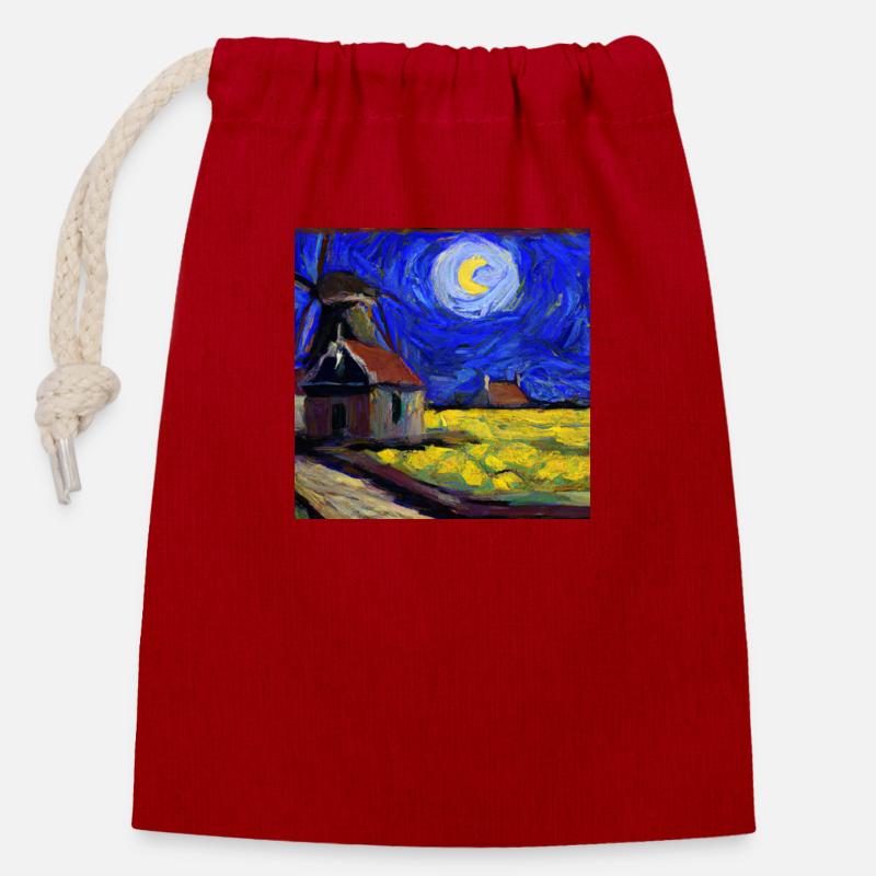 Digitale Kunst eines Van Gough-Gemäldes - Verschließbarer Geschenkbeutel aus Baumwolle (14x20cm) - Rot