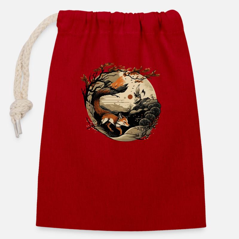 fox 6 - Sac cadeau en coton avec cordon (14 x 20 cm) - rouge