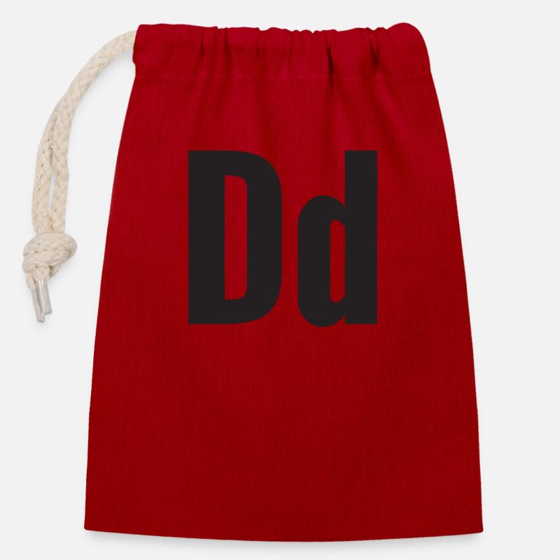 Lettre D - Sac cadeau en coton avec cordon (14 x 20 cm) - rouge