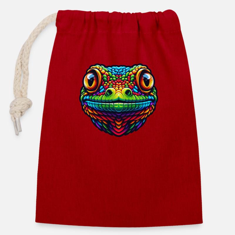 gecko - Sac cadeau en coton avec cordon (14 x 20 cm) - rouge