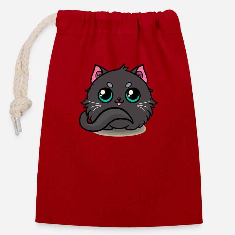 Chat Noir ! - Sac cadeau en coton avec cordon (14 x 20 cm) - rouge