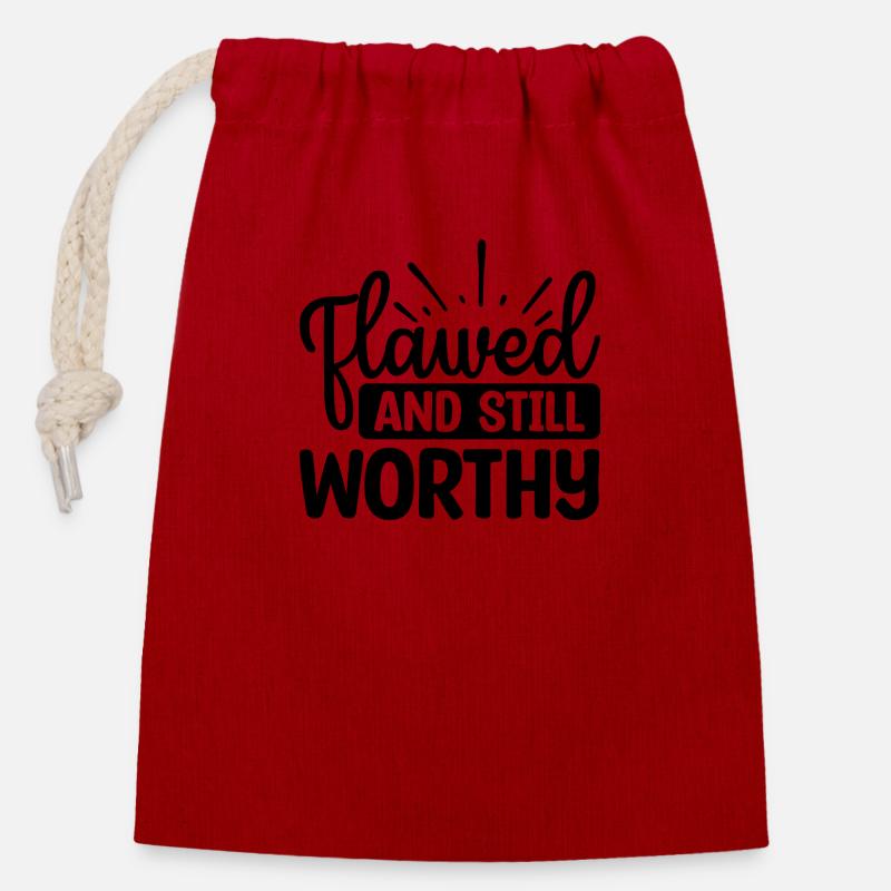 Flawed And Still Worthy - Closable cotton gift bag (14x20cm) - red