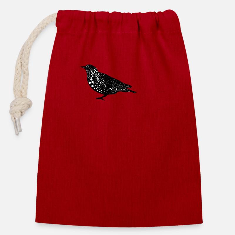 oiseaux - Sac cadeau en coton avec cordon (14 x 20 cm) - rouge