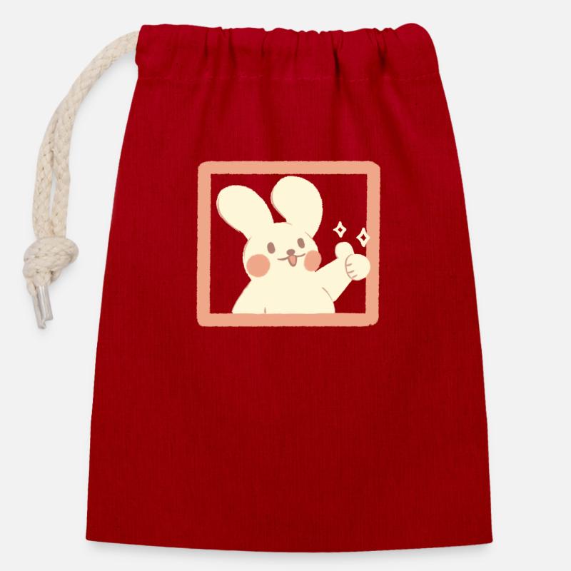 Pouce levé lapin - Sac cadeau en coton avec cordon (14 x 20 cm) - rouge